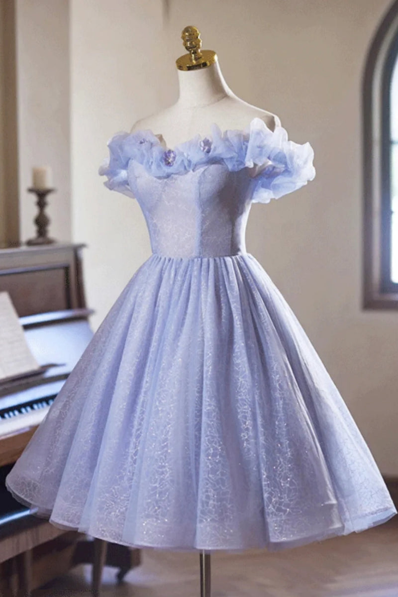 Casual Dresses 1950s Vintage Hoco Dress Blue Shiny Off The Shoulder Blue Short Prom Dresses With Casual Dresses 1950s Vintage Hoco Dress Blue Shiny Off The Shoulder Blue Short Prom Dresses With