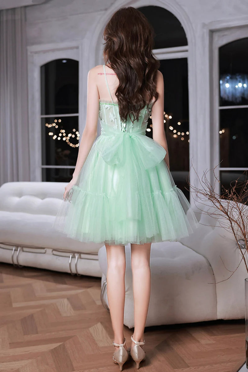 Green Lace Sweetheart Neck Short Prom Dresses, Green Lace Homecoming D