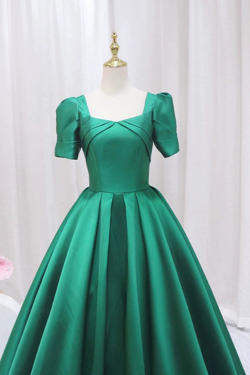 simple green satin prom dresses, formal party dress long main image 1