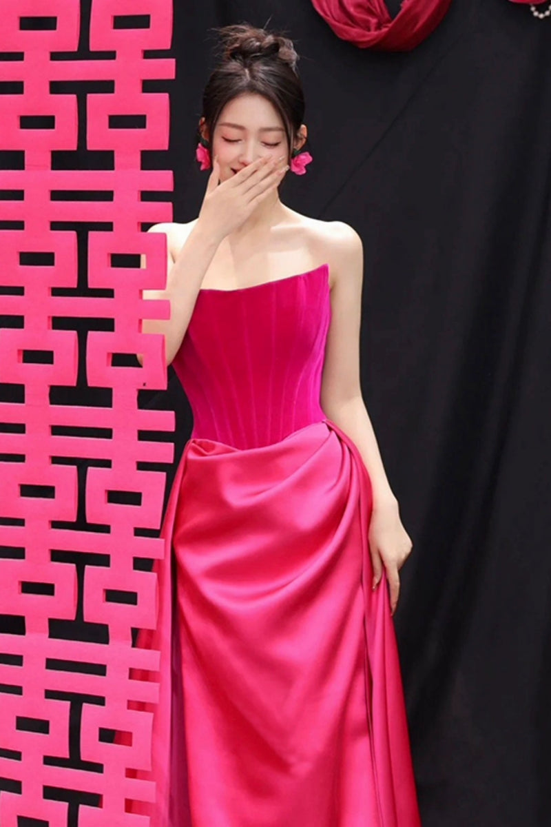 Glitter Hot Pink Mermaid Long Prom Dress With Slit Hot Pink One Shoulder Formal Gown Y118 main image 1