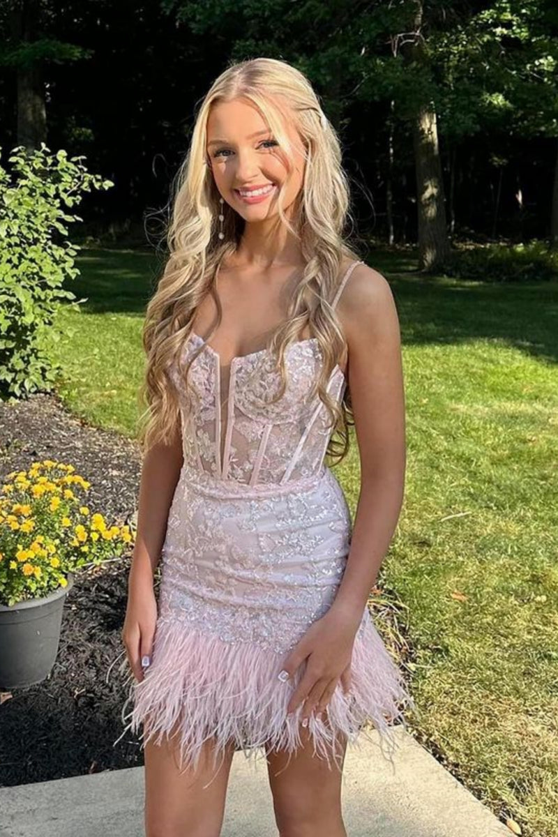 pink lace homecoming dress Abby Rose 3405 Size 16 Pink Plus Size Sheer Lace Short Homecoming Dress Flared Formal Cocktail Gown main image 1