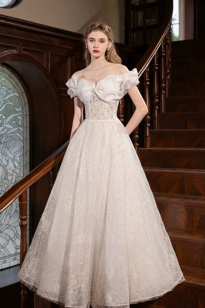 Luxury Senior Evening Dresses Bow Strapless Beading Off The Shoulder Shiny Sequin Prom Dress Party Dress
