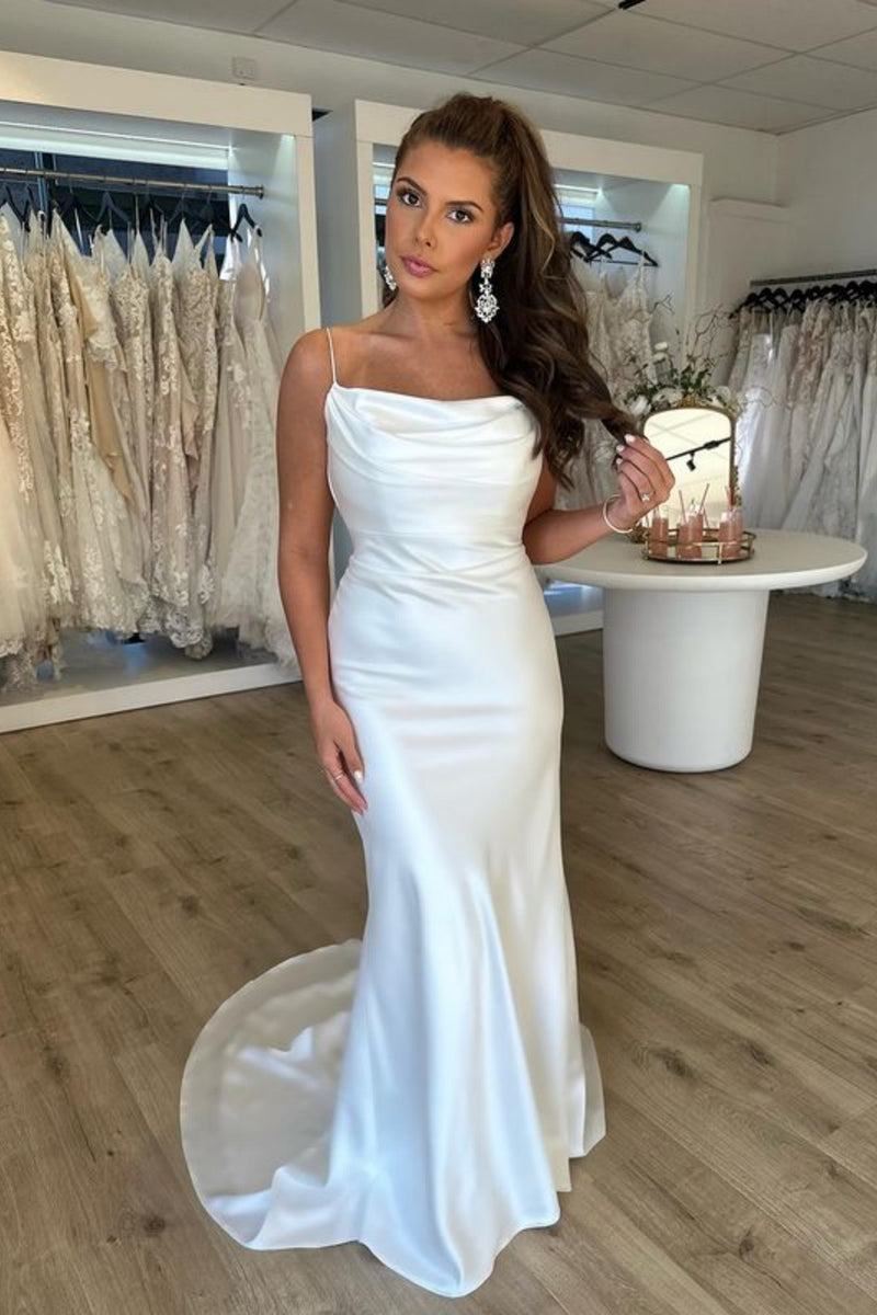 Halter Neck Backless Mermaid White Lace Long Prom Wedding Dresses, Mermaid White Formal Dresses, White Lace Evening Dresses EP1676 main image 1