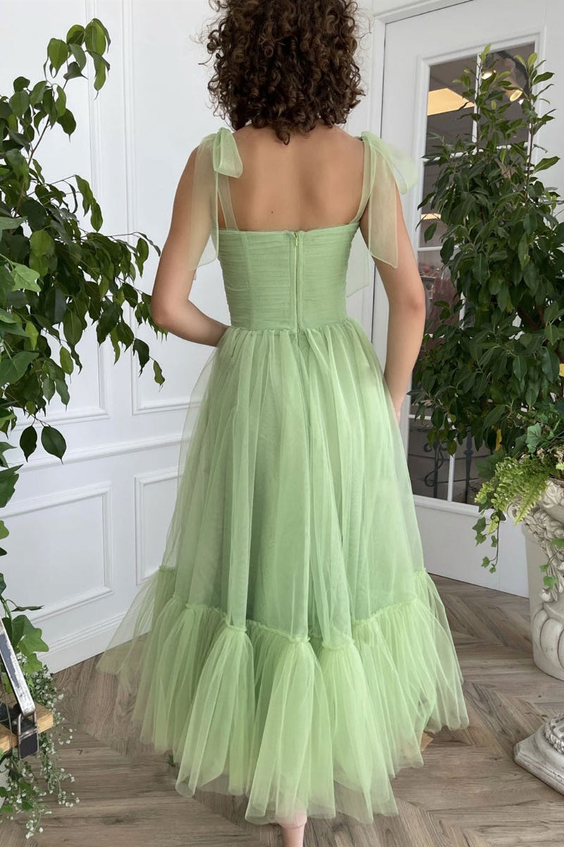 white christmas dresses Light Green Tulle Cottagecore Dress With Puffy Sleeve – Lisposa main image 1