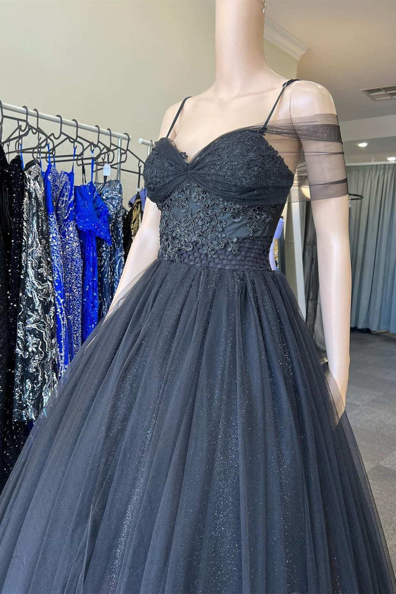 strapless open back dress Black Gradient Tulle V-neckline Long Beaded Prom Dress, Black Party Dr –  Cutedressy main image 0