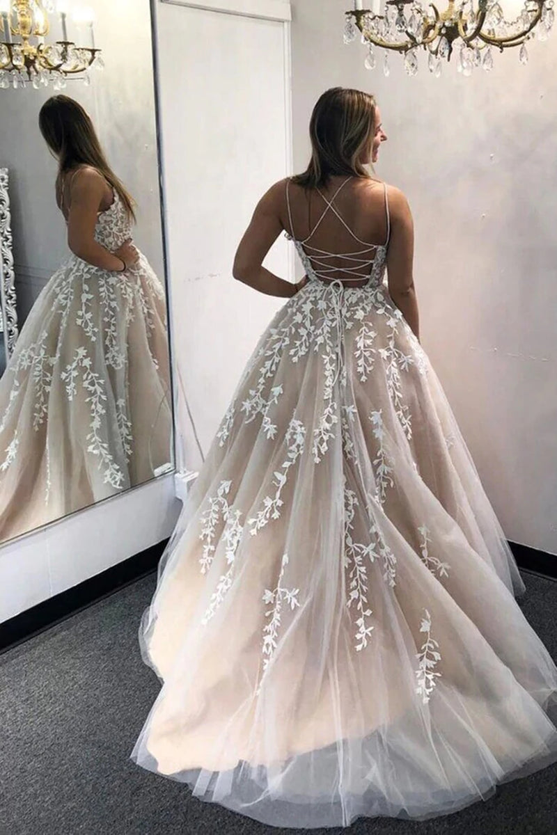 Champagne Lace Tulle High Neck Homecoming Dress