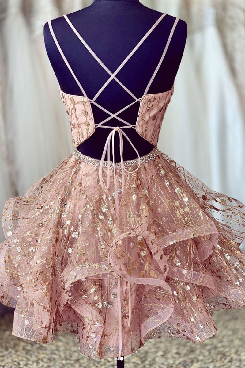 rose gold short formal dress Short Formal A-Line Dress 3269 Champagne / 2XLarge