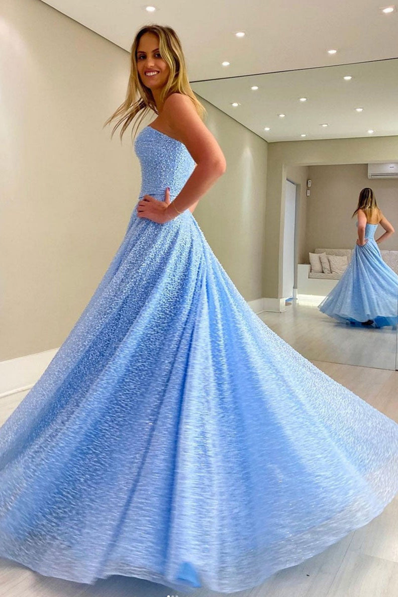 light blue strapless prom dress Lace Sweetheart Neck Long Dresses, Light Blu – Lwt cf-size-s Size:9 US (11 EUR) line style Fabric Victorian Retro Tudor Dress