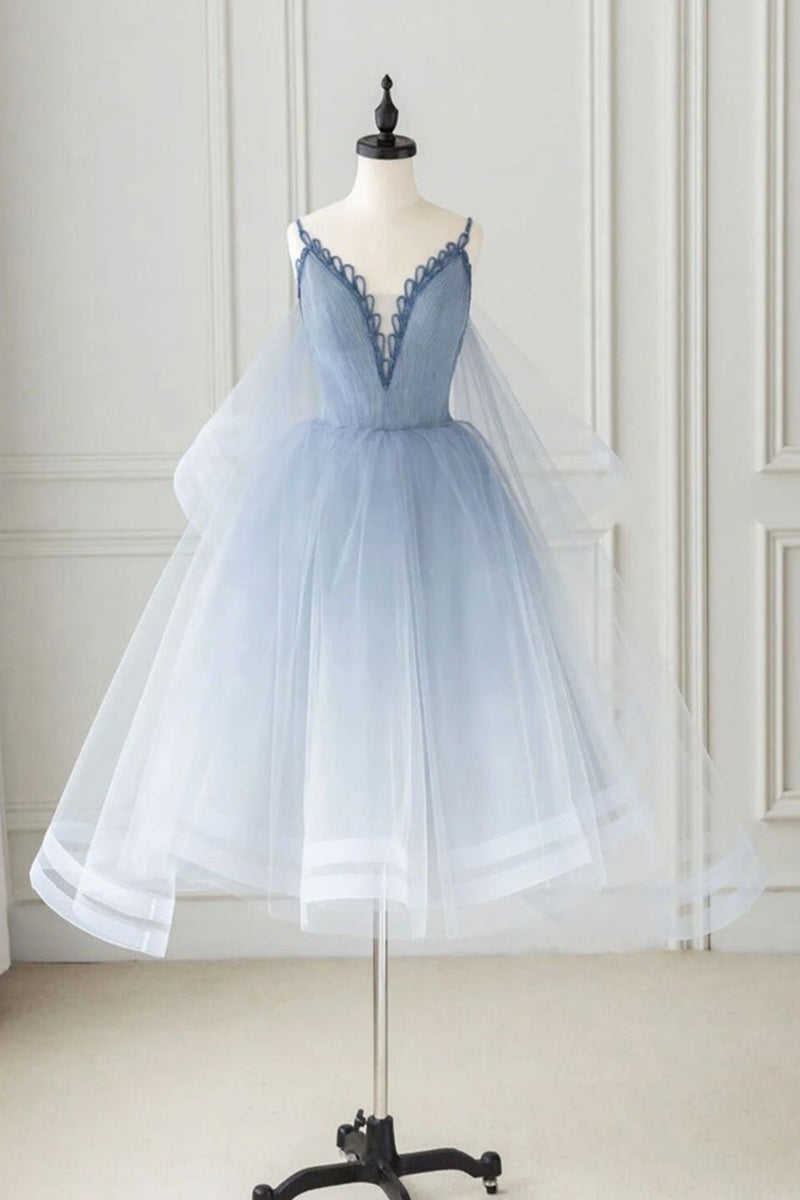 light blue short prom dress