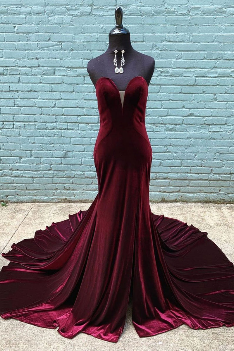 Mermaid V Neck Burgundy Velvet Long Prom Dresses, Mermaid Burgundy For   Lwt Dress