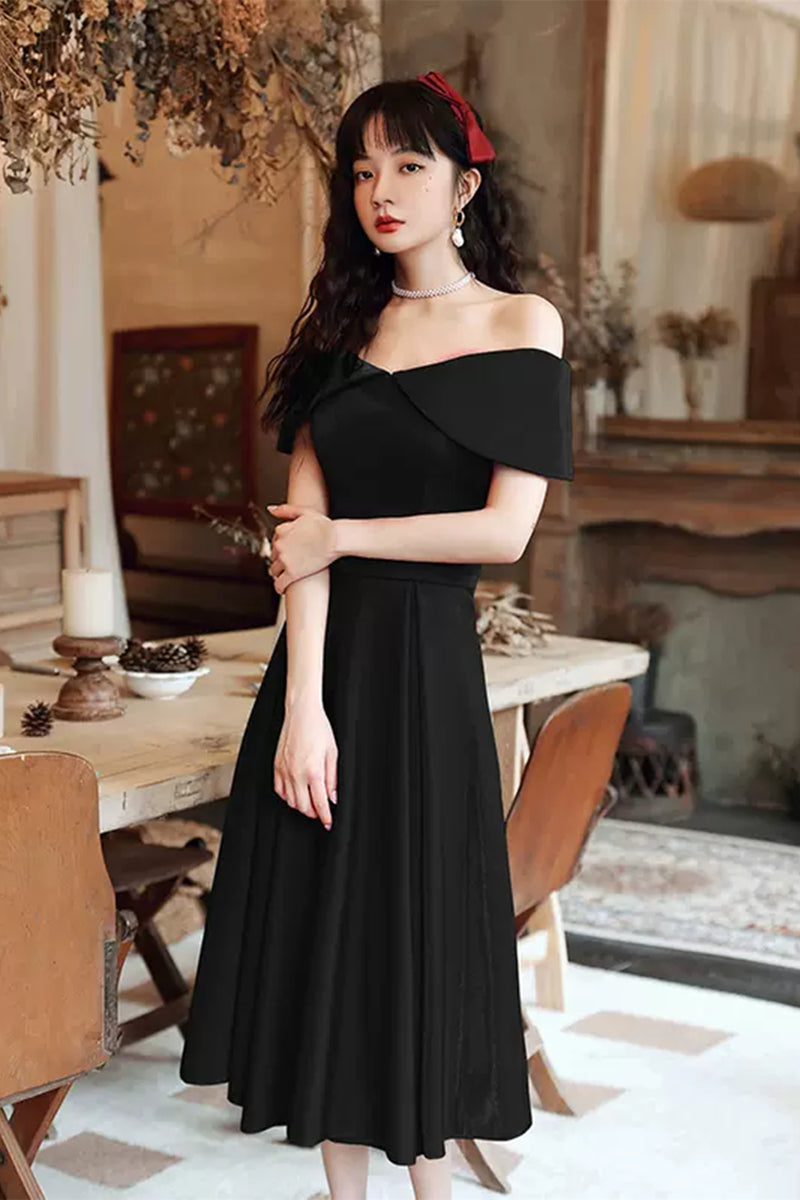 Off Shoulder Short Black Prom Dresses, Off the Shoulder Black Homecomi
