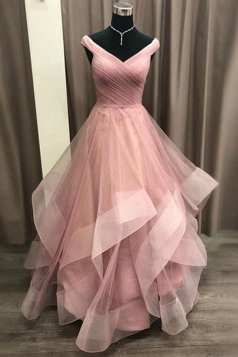 Pink Long Poofy Prom Dresses