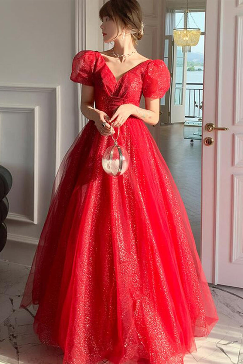 High Low Strapless Red Tulle Long Prom Dresses with Train, Red