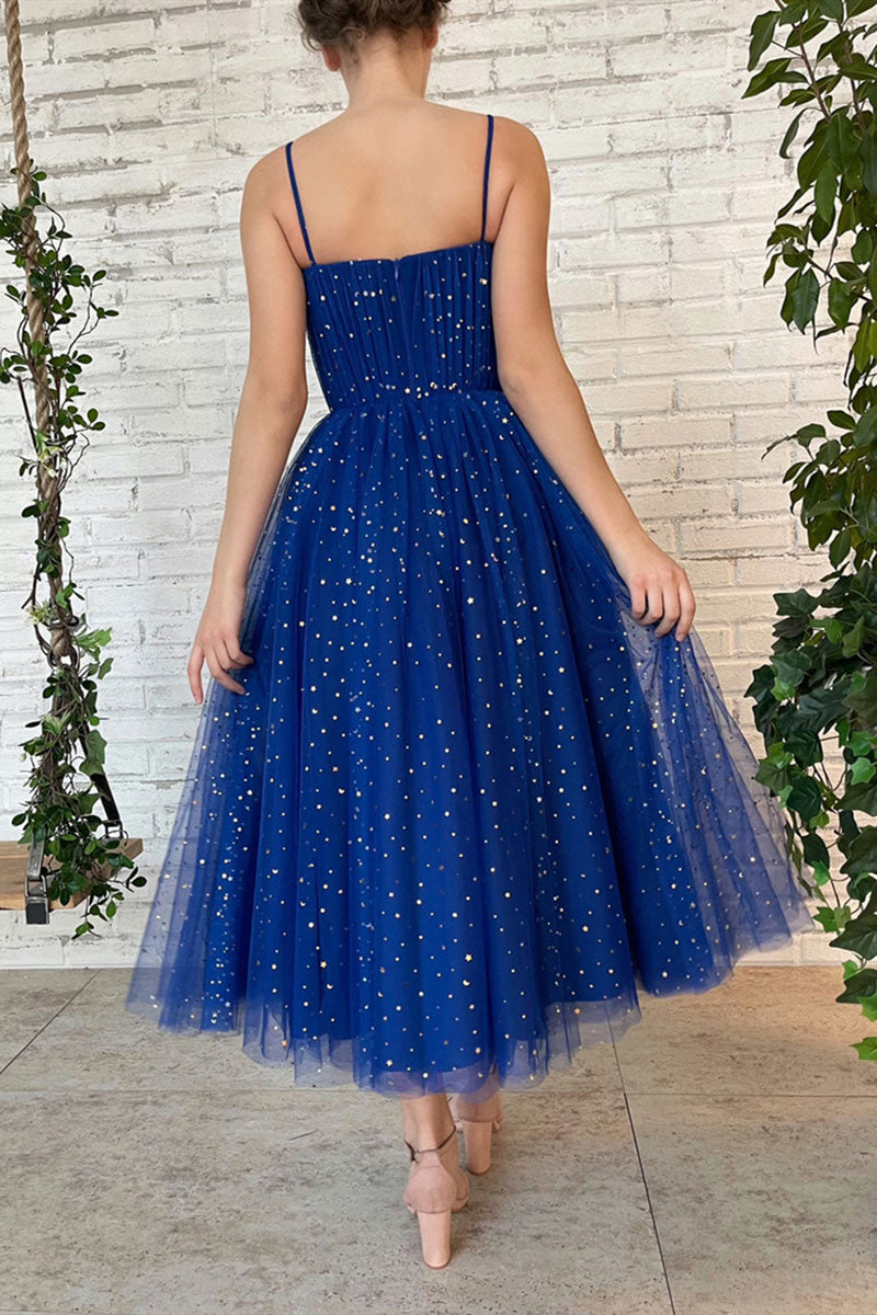 Royal Blue Tea Length Tulle Prom Dresses, Tea Length Royal Blue Formal – Lwt Dress