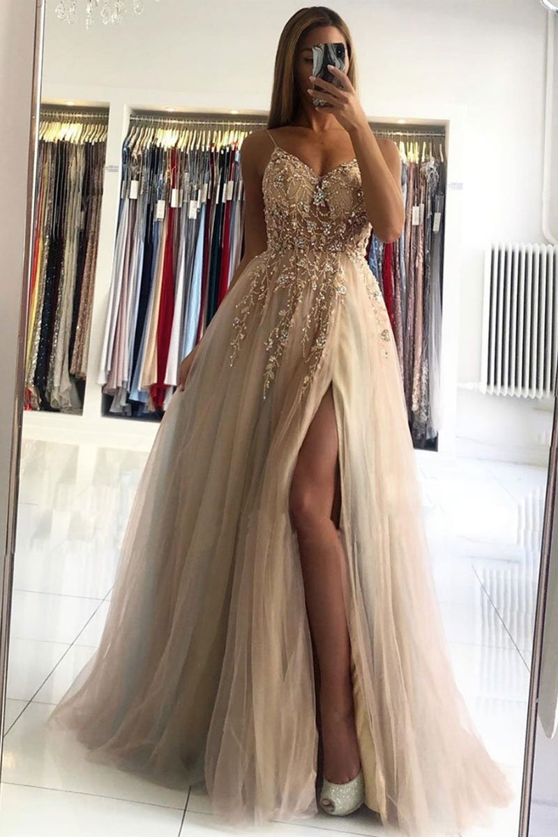 Deep V Neck Prom Dress 2019 - V Back Evening Gown, Champagne Color, Size 16, Style BD558 - View #3