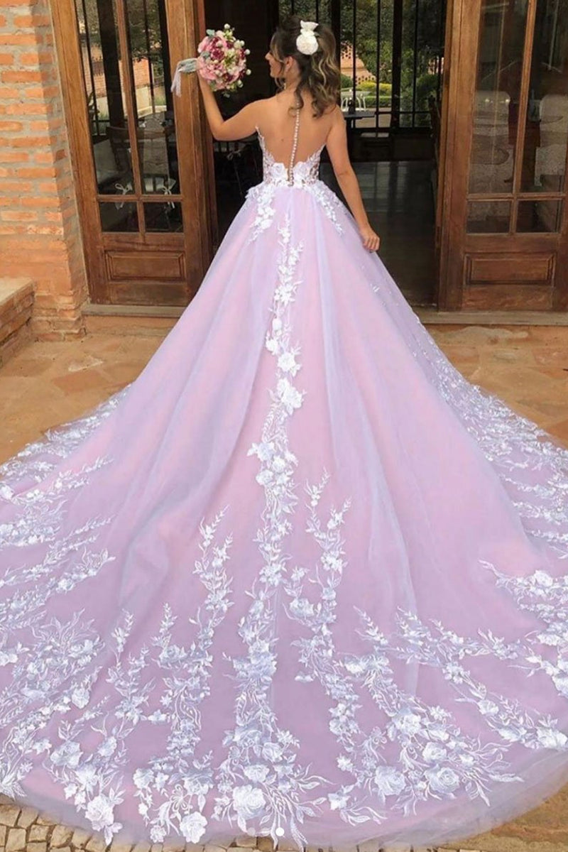 V Neck Open Back Purple Lace Long Prom Dresses, Purple Lace Wedding Dr – Lwt Dress