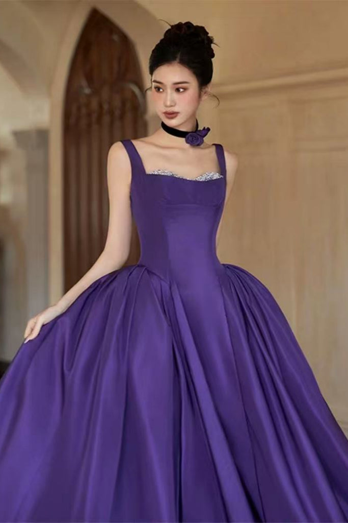 dark purple graduation dress Purple Short Halter Bead Top Prom Dress with Open Back | Homecoming Dress | Graduation Dress
