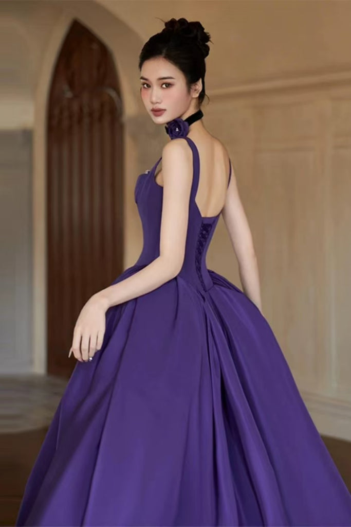 A Line Open Back Spaghetti Straps Purple Satin Long Prom Dresses, Long Lwt Dress A Line Open Back Spaghetti Straps Purple Satin Long Prom Dresses, Long Lwt Dress
