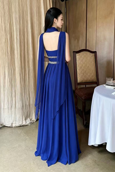A Line Strapless Royal Blue Long Prom Dresses with Belt, Royal Blue Formal Graduation Evening Dresses WT1845