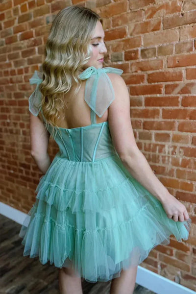 A Line Sweetheart Neck Green Tulle Short Prom Dresses, Green Homecoming Dresses WT1663