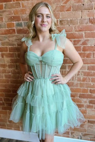 A Line Sweetheart Neck Green Tulle Short Prom Dresses, Green Homecoming Dresses WT1663