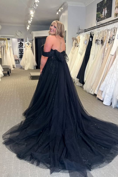 Black Lace Off the Shoulder Lace Long Prom Dresses, Off Shoulder Black Formal Dresses, Black Lace Evening Dresses WT1804