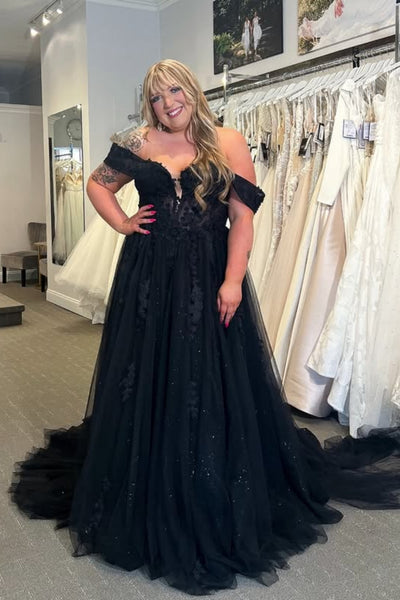 Black Lace Off the Shoulder Lace Long Prom Dresses, Off Shoulder Black Formal Dresses, Black Lace Evening Dresses WT1804