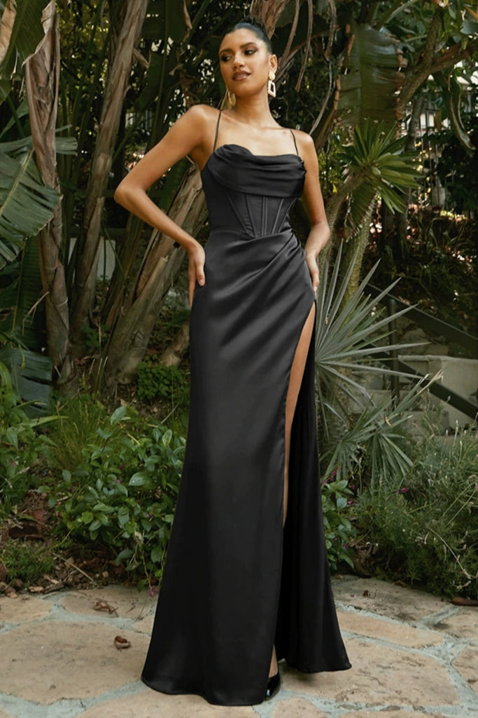 Black/Pink/Red Satin Mermaid Long Prom Dresses with High Slit, Black/P Lwt Dress Black/Pink/Red Satin Mermaid Long Prom Dresses with High Slit, Black/P Lwt Dress