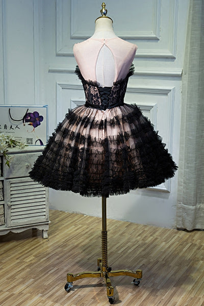 Black Princess Sweetheart Neck Short Prom Dresses, Black Homecoming Dresses WT1239