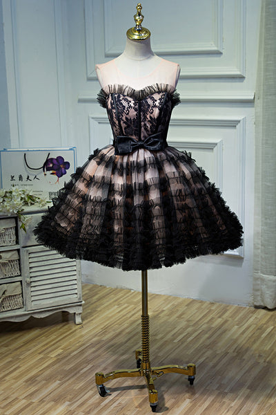Black Princess Sweetheart Neck Short Prom Dresses, Black Homecoming Dresses WT1239