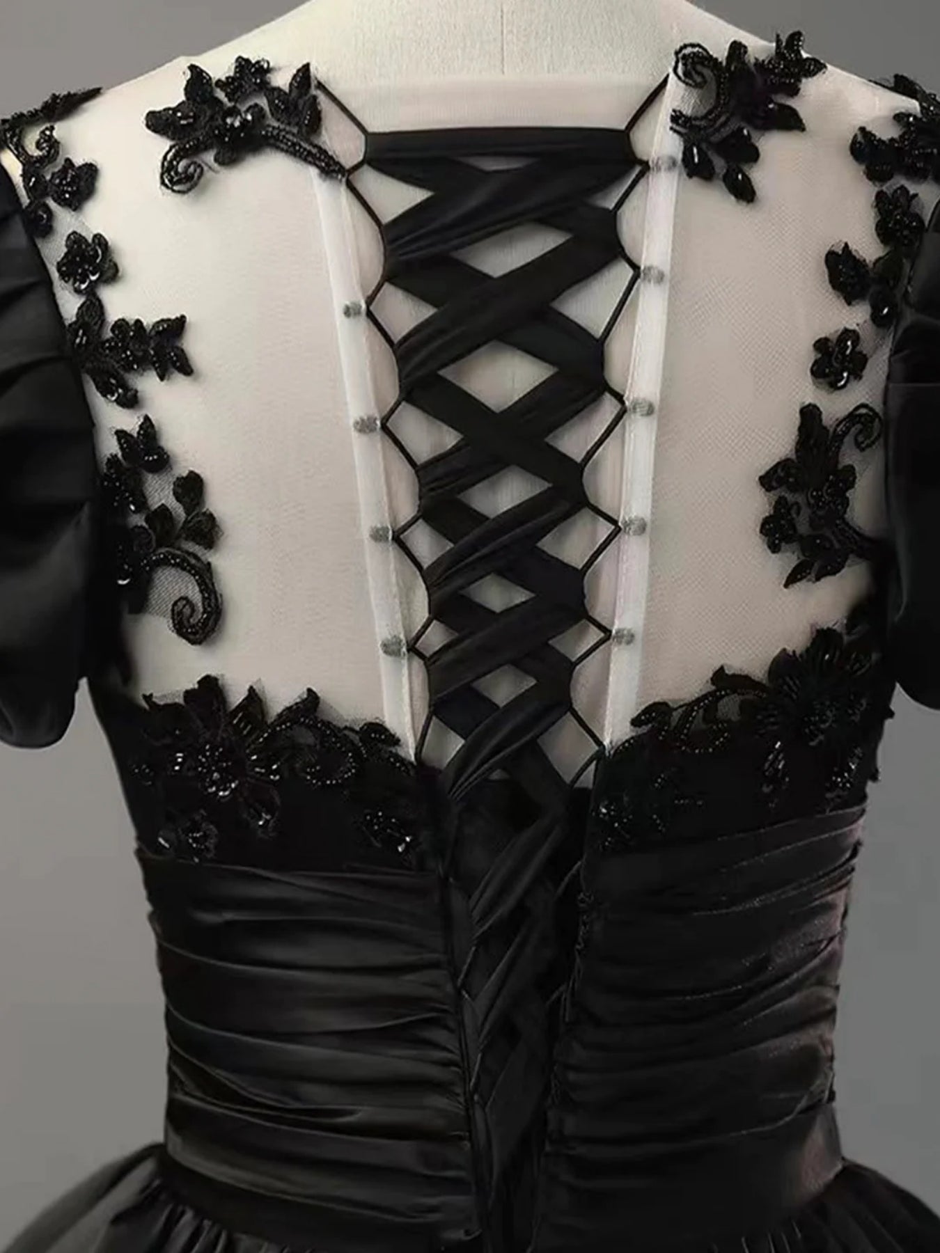 Black Lace Long Sleeves Square Neck Prom Dress