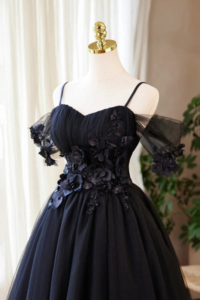 Black Tulle Off the Shoulder Lace Floral Short Prom Dresses, Black Lace Homecoming Dresses, Black Formal Graduation Evening Dresses WT1653