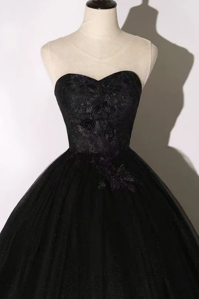Black Tulle Sweetheart Neck Lace Long Prom Dresses, Black Lace Formal Graduation Evening Dresses WT1710