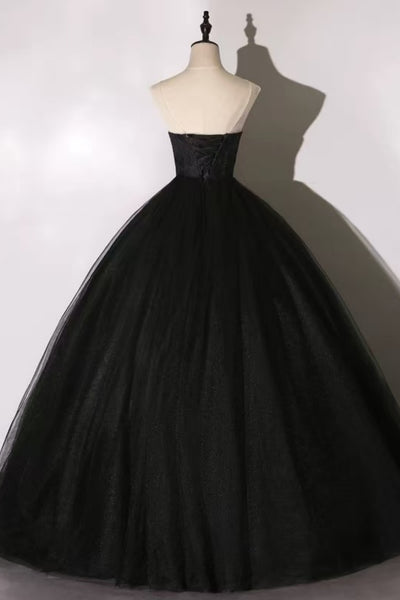 Black Tulle Sweetheart Neck Lace Long Prom Dresses, Black Lace Formal Graduation Evening Dresses WT1710