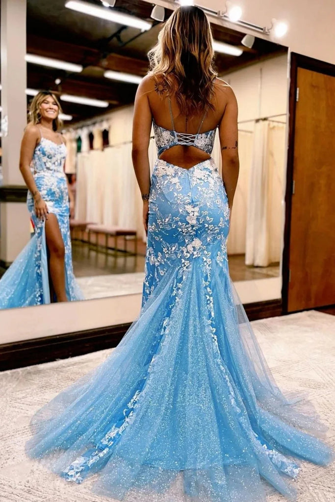 Blue Backless Mermaid Lace Long Prom Dresses, Mermaid Blue Lace Formal Lwt Dress Blue Backless Mermaid Lace Long Prom Dresses, Mermaid Blue Lace Formal Lwt Dress