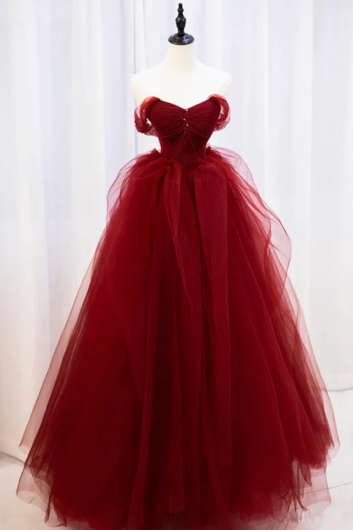 burgundy tulle dress Beaded Bodice Halter Homecoming Dresses,Open Back Short Formal Dresses,apd2541 Great for any cup size Burgundy Tulle Off Shoulder Long