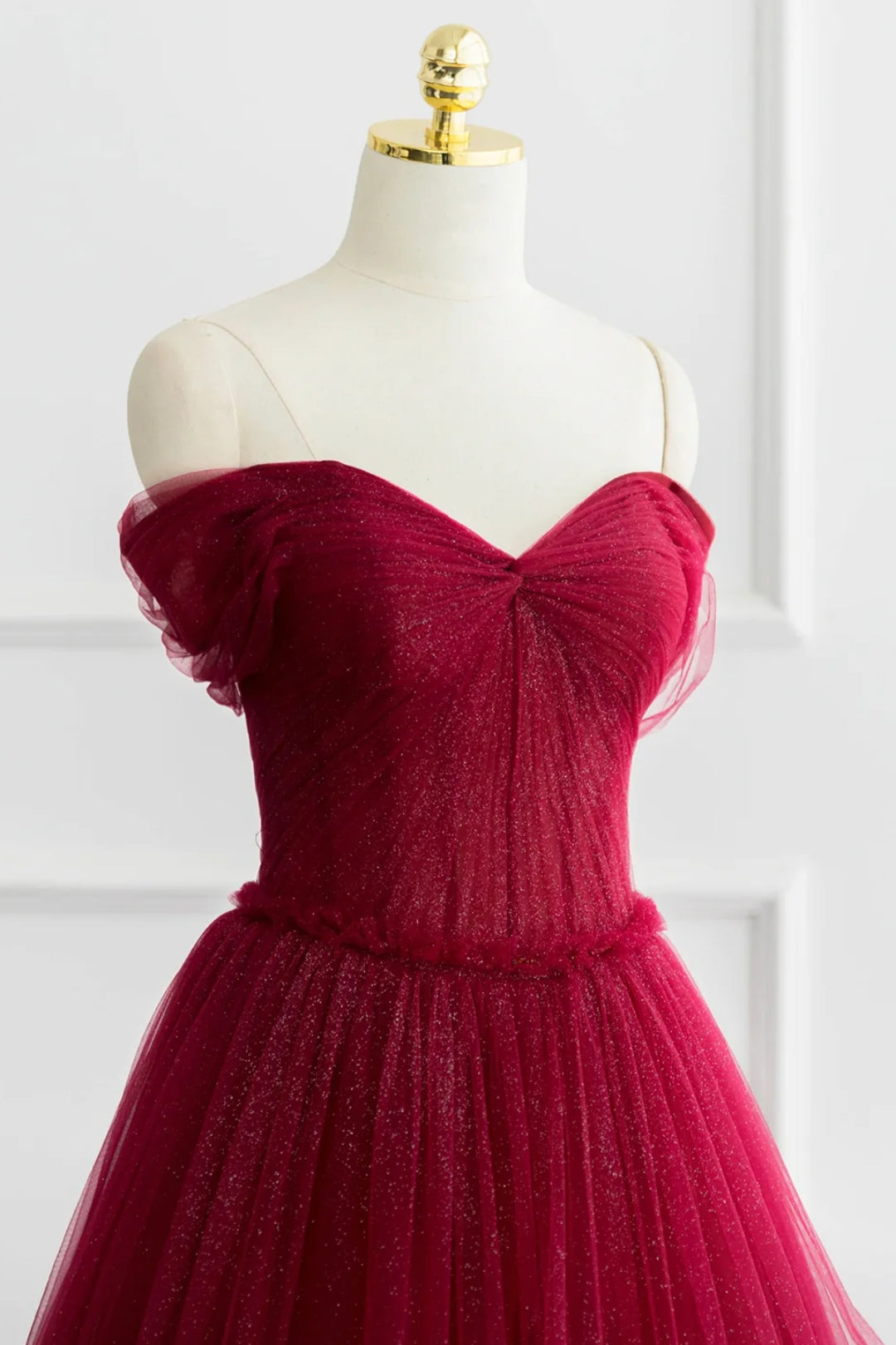 Shiny Sweetheart Neck Red Tulle Beaded Long Prom Dresses, Open Back Red Tulle Formal Graduation Evening Dresses EP1679 main image 1