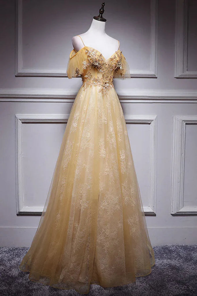 formal dresses champagne High Neck Lace Prom Dress, Champagne Lace Dress US 14 / Champange Evening Dresses in Mermaid style Champagne A Line V Neck