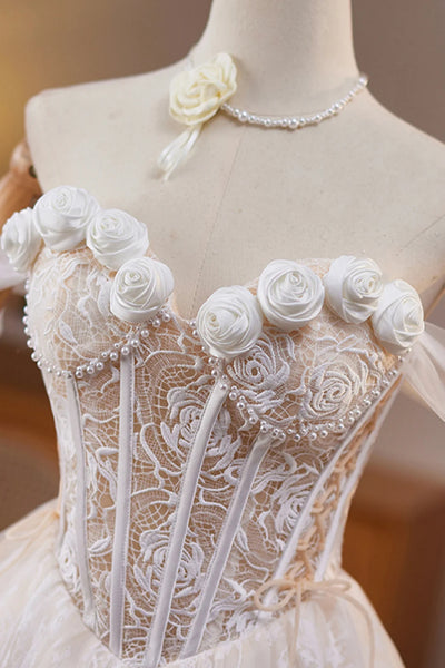 Champagne Lace Off the Shoulder Short Prom Dresses with Flowers, Champagne Lace Homecoming Dresses WT1671