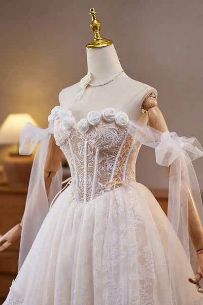 Champagne Lace Off the Shoulder Short Prom Dresses with Flowers, Champagne Lace Homecoming Dresses WT1671