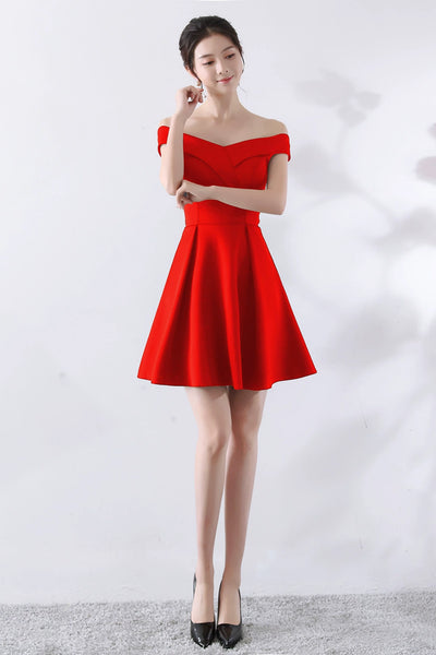 Cute Off the Shoulder Satin Short Prom Dresses, Off Shoulder Homecomin