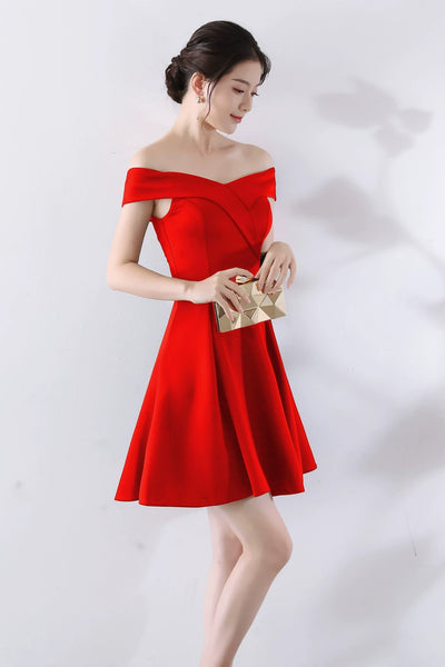 Cute Off the Shoulder Satin Short Prom Dresses, Off Shoulder Homecomin