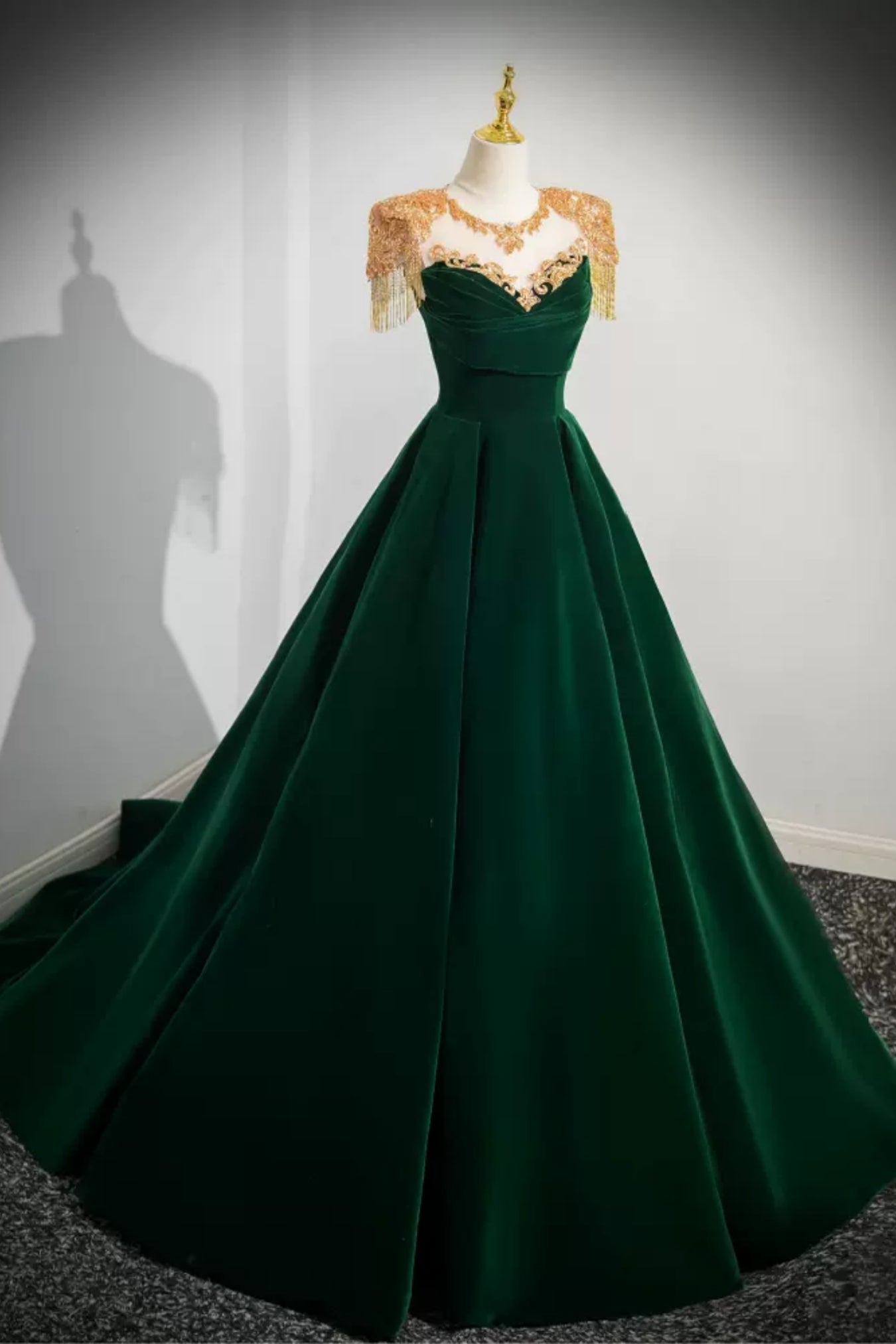 Dark Green Velvet Long Prom Dresses, Dark Green Formal Graduation Even