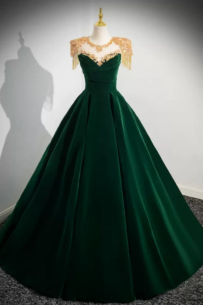 Dark Green Velvet Long Prom Dresses, Dark Green Formal Graduation Evening Dresses WT1413