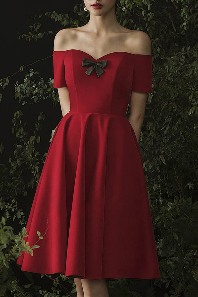 Dark Red A Line Off Shoulder Short Prom Dresses, Off the Shoulder Dark Lwt Dress Dark Red A Line Off Shoulder Short Prom Dresses, Off the Shoulder Dark Lwt Dress