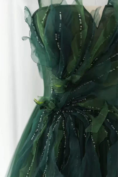 Elegant A Line Dark Green Tulle Long Prom Dresses, Long Dark Green Formal Graduation Evening Dresses WT1812