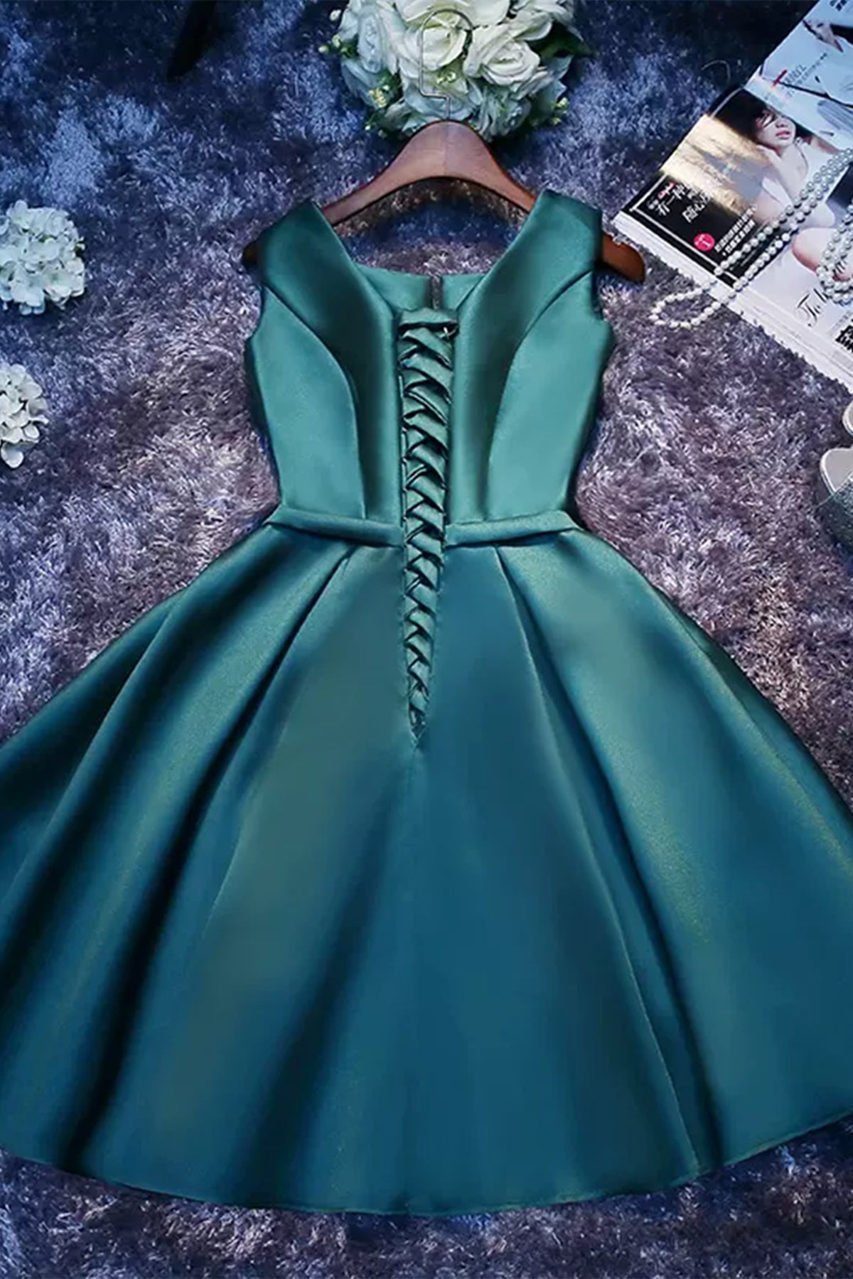 Emerald Green Princess V Neck Short Prom Dresses, Emerald Green Homeco – Lwt Dress