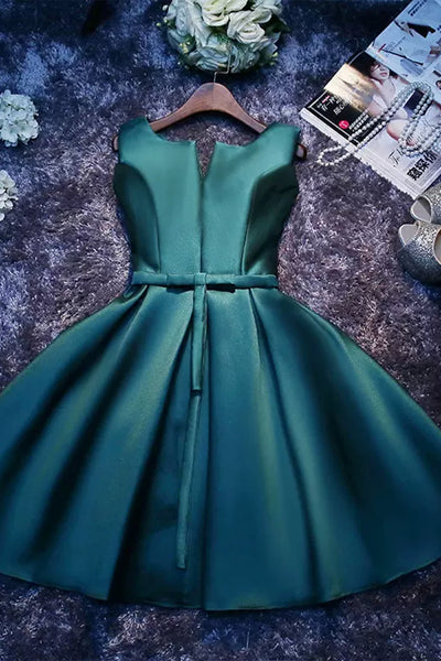 Emerald Green Princess V Neck Short Prom Dresses, Emerald Green Homeco