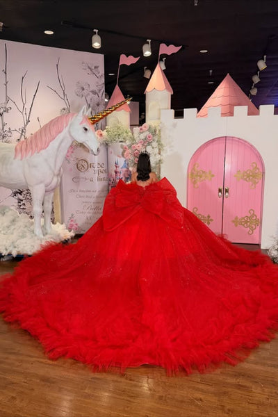 Gorgeous Off the Shoulder Beaded Red Tulle Long Prom Dresses, Red Formal Evening Dresses, Ball Gown WT1788
