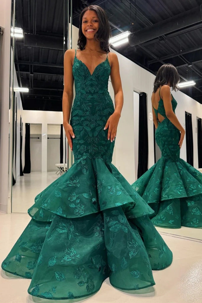 Green Gorgeous V Neck Mermaid Lace Long Prom Dresses, Mermaid Green Fo Lwt Dress Green Gorgeous V Neck Mermaid Lace Long Prom Dresses, Mermaid Green Fo Lwt Dress